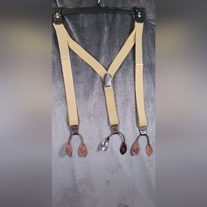 Beige Suspenders with Leather Details Stretch And Adjustable